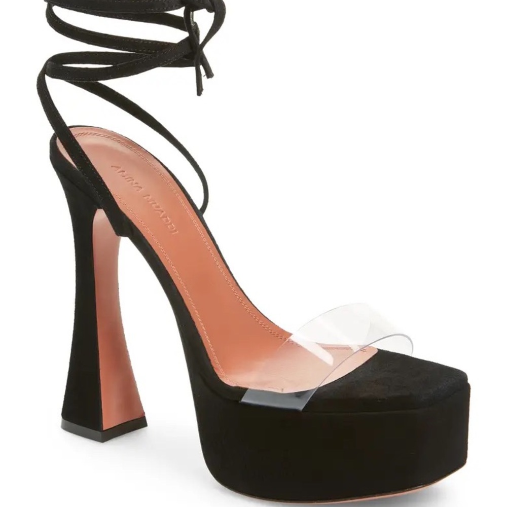Amina Muaddi black platform sandal